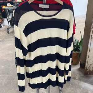 Women's Blue and White Jumper Coastal Knit Sweater